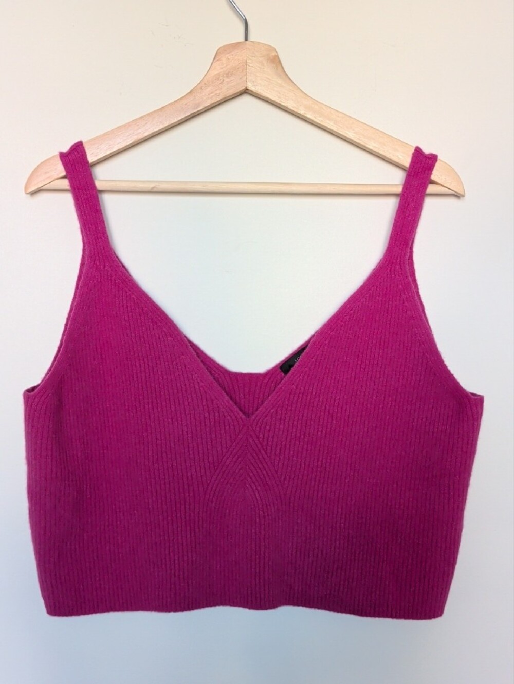 J. Crew Cashmere-Blend Cropped V-Neck Sweater Tank Top Fuchsia/Hot Pink